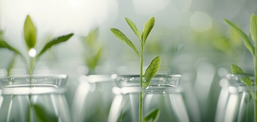 Wall Mural - A close up of a bunch of small plants in glass vases