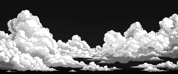 Wall Mural - Black And White Abstract Cloud Formations, Cartoon