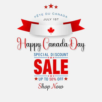 Holiday design, background with handwriting texts, maple leaf and national flag colors for Canada National day, sales and commercial events; Vector illustration.