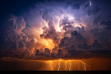 Wall Mural - A radiant lightning storm, with bolts illuminating the clouds from within
