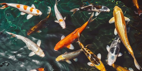 Poster - Group of koi fish swimming in a peaceful pond