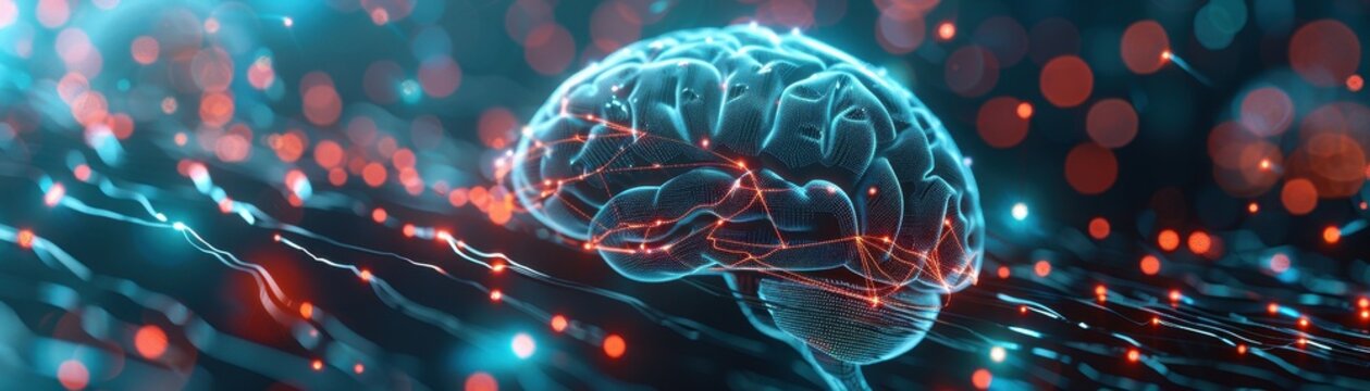 Human brain with neuralink chip amidst a network 