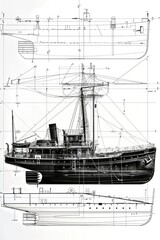 Poster - A simple illustration of a ship in black and white, suitable for use in various contexts such as design, education, or historical reference