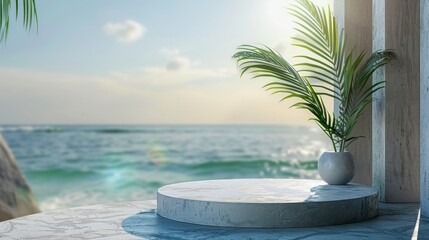 Wall Mural - Podium, summer, beach with palm trees	
