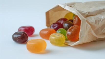 A paper bag filled with various jelly flavors