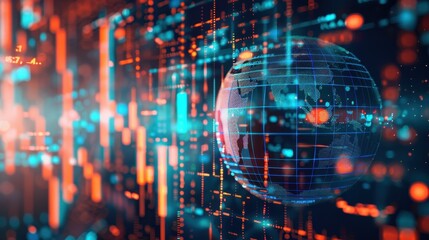 Wall Mural - illuminated globe with digital financial data