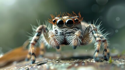 A close-up shot of a spider sitting on a tree branch, with intricate details of its body and webs