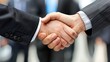 © Ganesha88 - Business people are shaking hands. Two male businessmen with suits handshakes to seal the deal close up. Generative ai