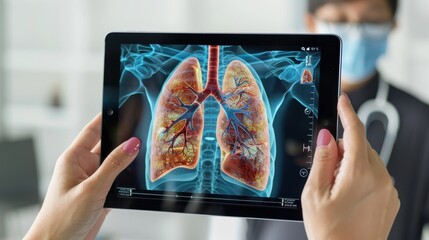 Wall Mural - Interactive anatomy human lungs application on a tablet