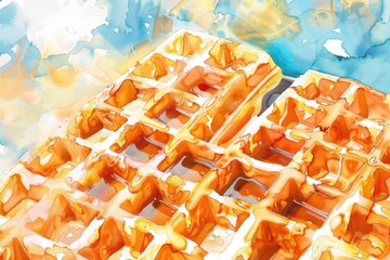 Wall Mural - A close-up view of a crispy waffle on a white plate, perfect for food photography or advertising