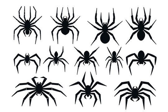 A collection of spider silhouettes on a white background