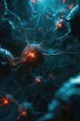 Poster - Close-up of neurons, brain cells with dendrites and axons, illustration