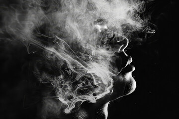 Canvas Print - A person's face is obscured by smoke, creating a sense of mystery and unease