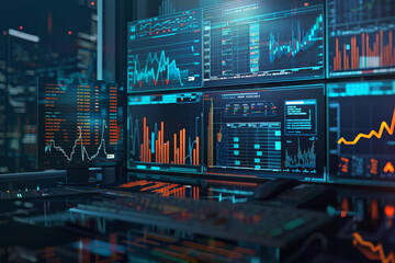 Poster - A computer monitor displays a number of graphs and charts