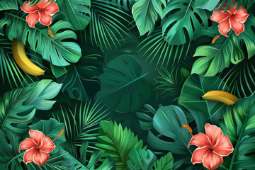 Wall Mural - A lush green jungle with a red flower in the center