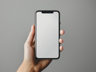Poster - mock up a hand holding a smartphone with a blank screen. this image can be used for a variety of pur