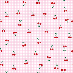 Cherry Gingham Summer Coquette Cottage Seamless Pattern Repeat Background Textile Design
