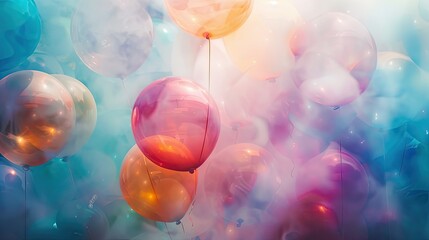 Abstract blur of colorful balloons in sky