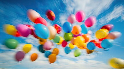 Wall Mural - Abstract blur of colorful balloons in sky