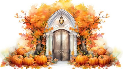 Wall Mural - A beautiful watercolor autumn door