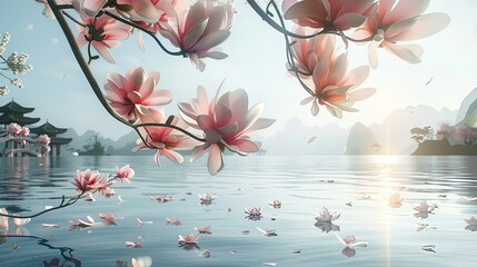 Wall Mural - Delicate blossoms adding charm to scenic vistas