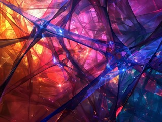 Wall Mural - Abstract Network of Intricate Crystal Structures in Web Formation