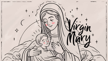 Virgin Mary modern abstract illustration poster