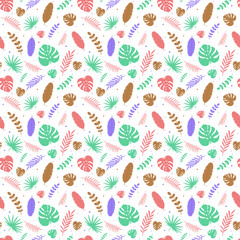 Wall Mural - Summer background with tropical leaves. Seamless pattern. Vector illustration