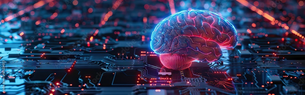3d rendering of human brain on technology background represent ...