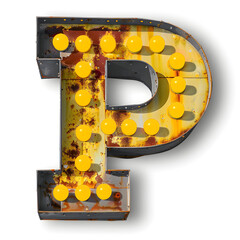 Wall Mural - A rusted P is lit up with yellow lights. The letters are made of metal and have a vintage look