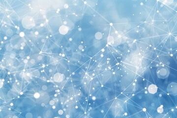 Poster - Abstract background with white polygonal lines and dots on blue, forming an interconnected network or structure of digital connections
