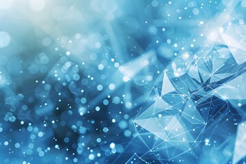 Poster - Abstract white polygonal shapes on a blue background with dots and lines, in the style of a futuristic network technology concept
