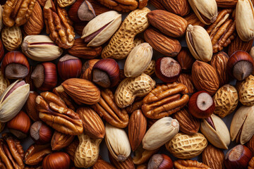 Wall Mural - A vibrant mix of raw and roasted nuts as a background