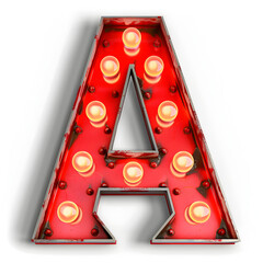 Wall Mural - A red letter A with nine lights on it. The letter is lit up and has a vintage feel to it