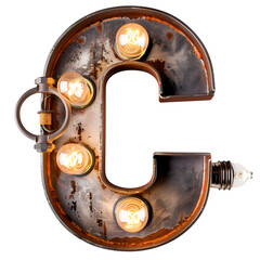 Wall Mural - A letter C with four lights on it. The letter is made of metal and has a vintage look