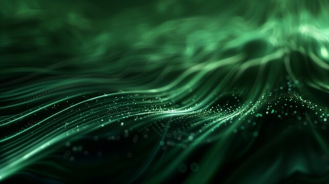 Abstract Green Wavy Lines With Glittering Dots