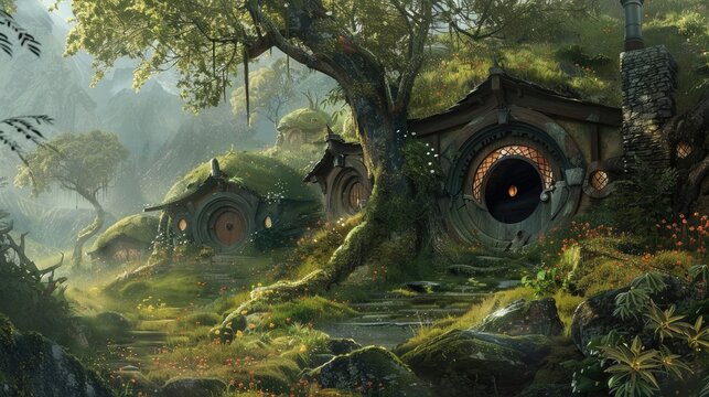 Concept art illustration of hobbit fantasy adventure