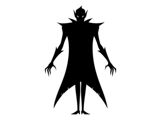 Wall Mural - Black silhouette of vampire isolated on a white background. Whimsical monster. Concept of Halloween, spooky creature, minimalist style, fantasy icon. Print, icon, design element