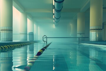 Poster - A serene outdoor swimming pool scene with a long line of calm water, perfect for summer vibes or relaxation