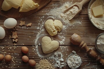 Poster - A wooden table topped with various types of food