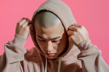Poster - A person wearing a hoodie with a shaved head, useful for general use or representing a specific individual