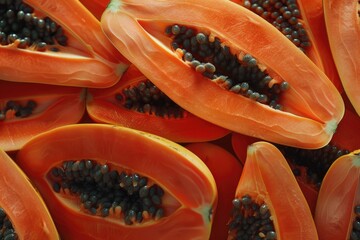 Poster - A fresh papaya cut into two halves, revealing its juicy interior