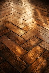 Poster - Close-up shot of a wooden floor with sunlight shining on it, suitable for use in interior design or architectural photography