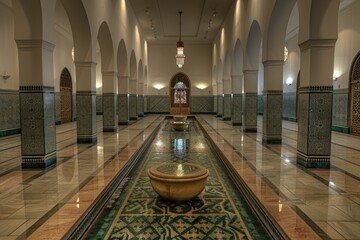 Poster - A classic design element featuring a long hallway with a central fountain