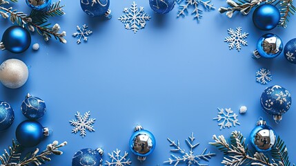 blue christmas background with snowflakes and christmas balls. copy space backgrounds