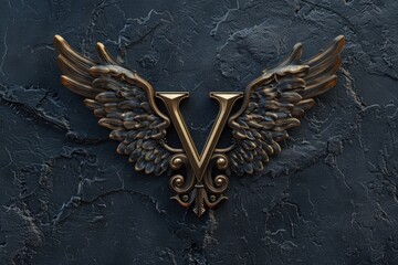 Poster - A golden winged symbol on a black background