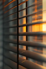 Aufkleber - A close-up view of a window with its blinds closed, suitable for use in interior design or architecture images