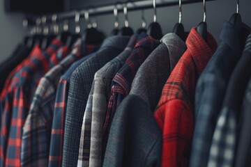 Poster - Shirts hung on a rack in a store or closet, great for e-commerce and retail use