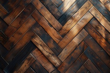 Poster - A close-up shot of herringbone wood flooring, featuring intricate patterns and textures