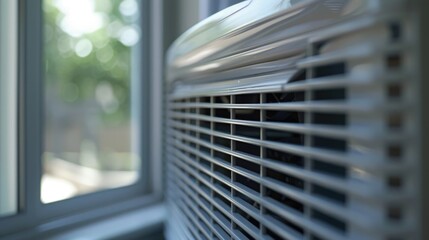 Aufkleber - An air conditioner unit sitting next to a window, providing cooling and ventilation